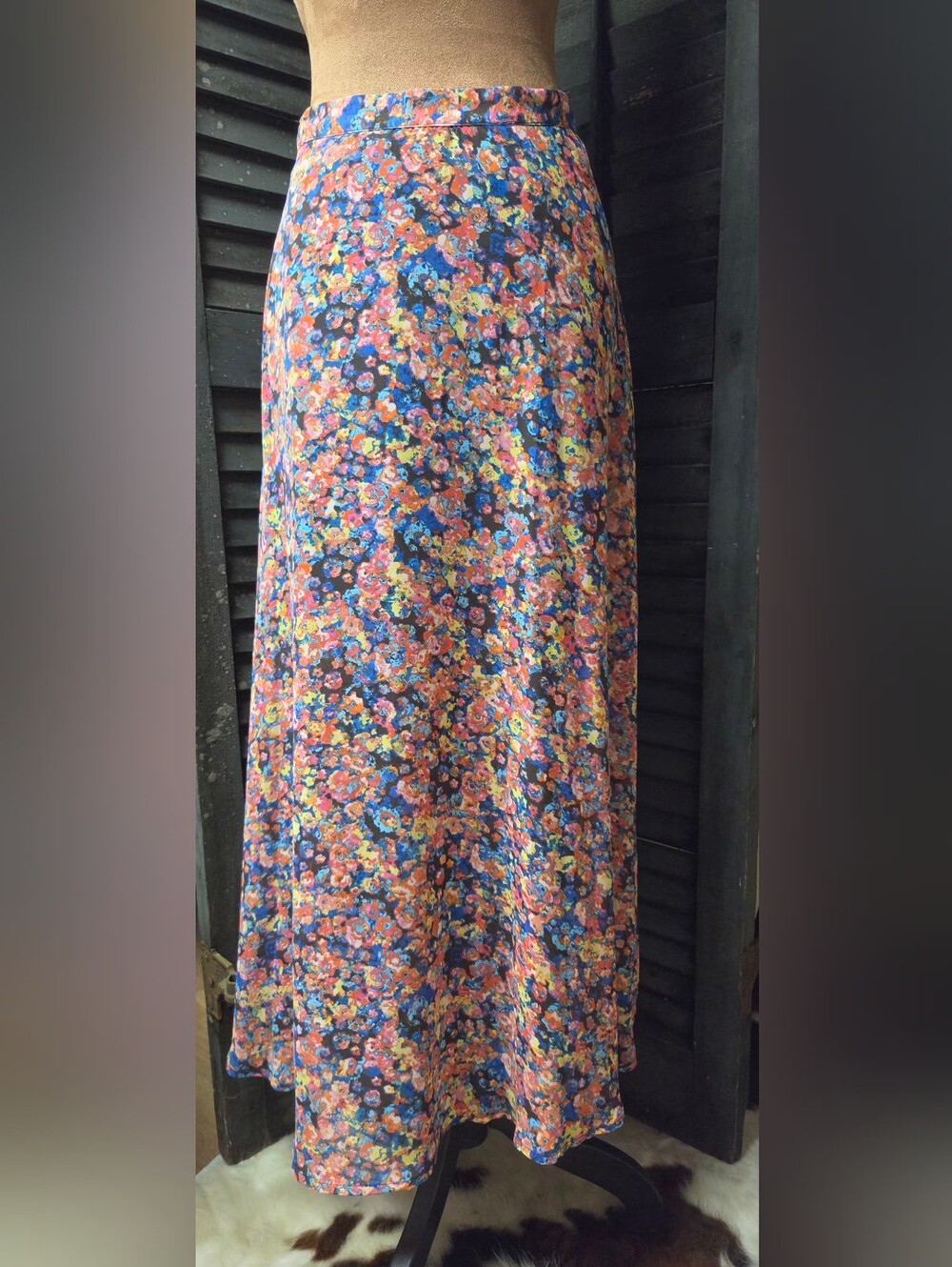 Decree Floral Maxi Skirt in Navy with Bright Bouquet